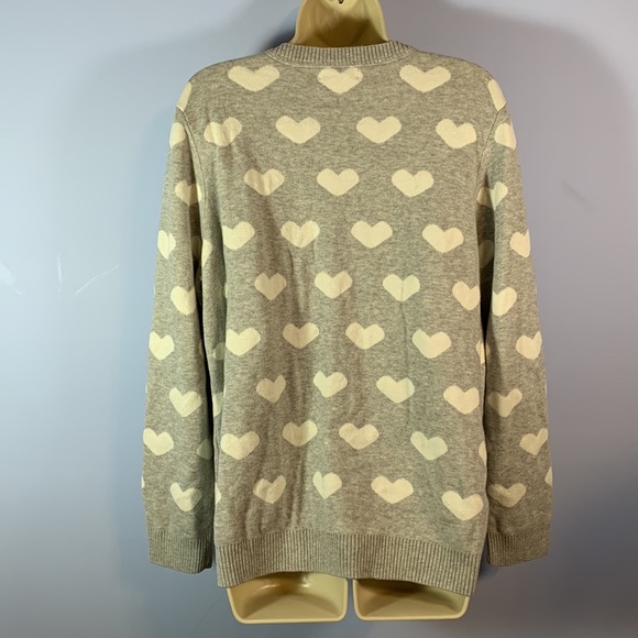 Charter club gray white hearts crew neck sweater size XXL embroidered pink heart - Picture 3 of 8